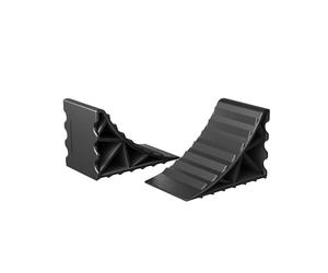 Wiltec Set 2x Cales de Roue Noire HDPE 14,8 x 8,9 x 9,8 cm Capacité de 2 Tonnes/paire Surface antidérapante Voitures Caravanes Remorques Butée Sabot Bloque-roue kit Immobilisation Véhicule