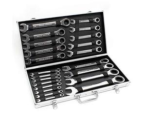 WilTec Set Cles à cliquet 22 pièces 6-32 mm e serrage ourche Clé plate Outil Coffret pratique
