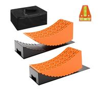 Wiltec Set Système Cales roue Remorque - 2x Cales arrondies 42,4 x 17 x 17,4 cm - 2x Cales de roue 20,7 x 17 x 9,6 cm - 2x Pattes antidérapantes - Cales de nivellement HDPE - Housse - Bloque-roue