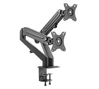 WilTec Support 2 Écrans 17-27 Pouces 2X Ordinateur 2 à 6,5 kg Ressort à gaz Fixation de Table VESA 75x75/100x100 Bras Articulé Porte-Ordi Inclinaison et Hauteur Réglable Rotation Pied Socle d'écran