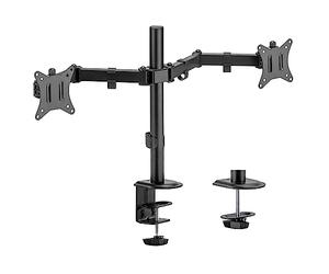 WilTec Support 2 Écrans Jusqu'à 32 Pouces 2X Ordinateur 9 Kg Ressort à gaz Fixation de Table VESA 75/100 PC Bras Articulé Porte-Ordi Inclinaison et Hauteur Réglable Rotation Pied Socle d'écran