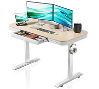 WilTec Table Bureau Assis-Debout Hauteur réglable 720 à 1200 mm Blanc-Beige Taille 1180 x 600mm Moteur Station Charge USB-A USB-C Anticollision Fonction Sauvegarde Rappel Temps Assis/Debout Ergonomie