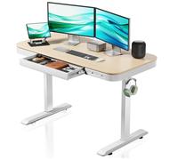 WilTec Table Bureau Assis-Debout Hauteur réglable 720 à 1200 mm Blanc-Beige Taille 1180 x 600mm Moteur Station Charge USB-A USB-C Anticollision Fonction Sauvegarde Rappel Temps Assis/Debout Ergonomie