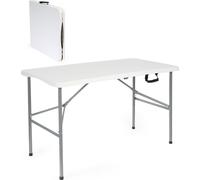Wiltec Table de camping pliante, 1220 x 600 x 750 mm, table portable blanche en PE-HD/acier, table pliable légère pour extérieur, BBQ, fêtes, barbecue, pique-nique