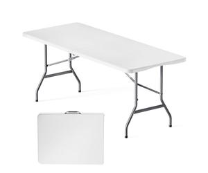 WilTec Table de Camping Pliante, 1800 x 750 x 740 mm, Table Portable Gris Clair en PE-HD/Acier, Table Pliable légère pour extérieur, BBQ, fêtes, Barbecue, Pique-Nique
