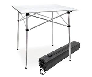 WilTec Table de Camping Pliante, 700 x 690 x 690 mm, Table Portable argentée en alu, avec Dessus Enroulable et Sac, BBQ, fêtes, Barbecue, Pique-Nique