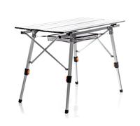 WilTec Table de Camping Pliante, 900 x 530 x 650 mm, Table Portable Grise en alu, réglable en Hauteur 45-65 cm, extérieur, BBQ, fêtes, Barbecue, Pique-Nique