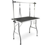WilTec Table de toilettage canin et félin - 105 x 61,5 x 160 cm - Structure Pliable - avec 2 Sangles - Surface de toiletteur Soins Grooming pour Chiens et Chats