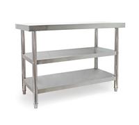 WilTec Table de Travail - 1200 x 600 x 850 mm - en Acier Inoxydable - avec 2 Étagères et Pieds Ajustables - Établi INOX Table INOX