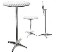Wiltec Table haute de bar sur pied Pliable – 60x60x74 cm – Réglage en hauteur 74/114 cm / Ø 60 cm / tube Ø 58 mm – en Aluminium – Mange debout – Meuble Terrasse Jardin Salon Cuisine Bistro Brasserie