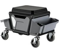 WilTec Tabouret de mécanicien 53 x 38 x 38 cm Noir Bleu Servante d’Atelier Mobile sur Roulette Plateau Outils Inclus Rangement Garage Jardinage Ergonomie Chariot de Visite