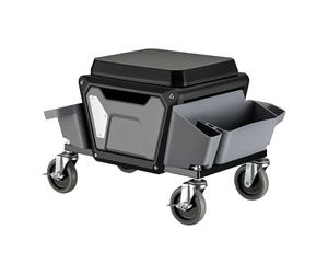 WilTec Tabouret de mécanicien 53 x 38 x 38 cm Noir Bleu Servante d’Atelier Mobile sur Roulette Plateau Outils Inclus Rangement Garage Jardinage Ergonomie Chariot de Visite