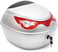 Wiltec Top Case Moto 22L Argent Coffret Valise Boîte Transport Porte-bagage Espace rangement Deux-roues Bande réfléchissante Sécurité routière Scooter Quad Roller