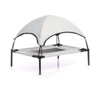 WilTec Transat pour Chiens et Chats avec Toit - Couleur Grise - M / 76 x 60 x 16 cm - 25 kg Max - en Tissu Oxford - Lit de Camp Relaxant surélevé pour Animal Domestique avec Protection Soleil