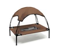 WilTec Transat pour Chiens et Chats avec Toit - Couleur Marron - M / 76 x 60 x 16 cm - 25 kg Max - en Tissu Oxford - Lit de Camp Relaxant surélevé pour Animal Domestique avec Protection Soleil