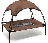WilTec Transat pour Chiens et Chats avec Toit - Couleur Marron - M / 76 x 60 x 16 cm - 25 kg Max - en Tissu Oxford - Lit de Camp Relaxant surélevé pour Animal Domestique avec Protection Soleil