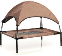 WilTec Transat pour Chiens et Chats avec Toit - Couleur Marron - S / 60 x 45 x 50 cm - 15 kg Max - en Tissu Oxford - Lit de Camp Relaxant surélevé pour Animal Domestique avec Protection Soleil