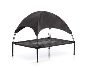 WilTec Transat pour Chiens et Chats avec Toit - Couleur Noire - S / 60 x 45 x 50 cm - 15 kg Max - en Tissu Oxford - Lit de Camp Relaxant surélevé pour Animal Domestique avec Protection Soleil