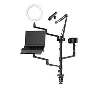 WilTec Trépied de Bras 4 en 1 pour Streaming - 99,6 x 15,2 x 143 cm - Support Bureau avec 1 Perche Micro + 3 Bras articulés pour caméra, lumière annulaire et Moniteur/Ordinateur - Statif Diffusion
