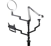 Wiltec Trépied de bras 4 en 1 pour streaming – 99,6 x 15,2 x 143 cm – Support bureau avec 1 perche micro + 3 bras articulés pour caméra, lumière annulaire et moniteur/ordinateur – Statif diffusion