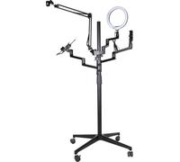 Wiltec Trépied de bras 4 en 1 pour streaming – 99,6 x 15,2 x 143 cm – Support sur rouleaux 1 perche micro + 3 bras articulés pour caméra, lumière annulaire et moniteur/ordinateur – Statif diffusion
