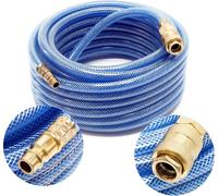 Wiltec Tuyau d’air comprimé PVC 10 m - Diamètre extérieur 12 mm - Flexible pneumatique pour compresseur - Gaine en tissu - Raccord rapide