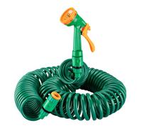 Wiltec Tuyau d’arrosage en spirale - Longueur 15 m - Extensible - avec Buse Multijets 5 modes - Flexible de jardin pour Maison et Ja