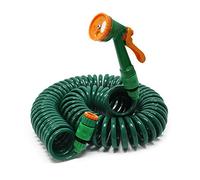 Wiltec Tuyau d’arrosage en spirale - Longueur 15 m - Extensible - avec Buse Multijets 5 modes - Flexible de jardin pour Maison et Jardin - Jardinage Arrosage