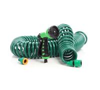 Wiltec Tuyau d’arrosage en spirale - Longueur 15 m - Extensible - avec Buse Multijets 7 modes - Flexible de jardin pour Maison et Jardin - Jardinage Arrosage
