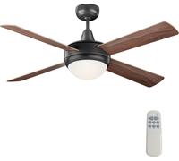Wiltec Ventilateur de plafond silencieux 53 W, 4 pales, Ø 122 cm, max. 18 m², plafonnier intégré, brasseur d’air avec lampe lustre luminaire