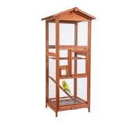 Wiltec Volière en bois 72 x 63 x 168 cm, cage à oiseaux avec perchoirs et tiroir à déjections, cage pour perroquets avec toit et 2 p