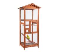 Wiltec Volière en Bois 72 x 63 x 168 cm, Cage à Oiseaux avec perchoirs et tiroir à déjections, Cage pour perroquets avec Toit et 2 Portes