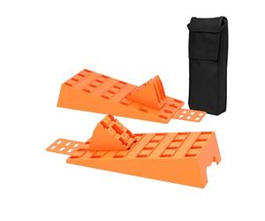 WilTec XPOtool Jeu de 2 Cales d’accès en PP - Surface antidérapante - avec Sac de Transport et Stockage - Cales de Mise à Niveau pour Stabilisation Véhicule Auto