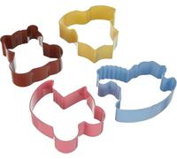 Wilton Cookie Cutter Baby Theme, Lot de 4: Emporte-Pièces Bébé en Aluminium: Barboteuse, Landau, Cheval à Bascule et Ourson, Pâtisserie, DIY - Set/4