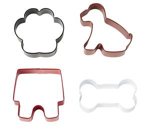 Wilton Cookie Cutter Pet Theme, Lot de 4: Emporte-Pièces Animaux en Aluminium: Patte, Os, Chien Assis et Niche, Pâtisserie, DIY - Set/4