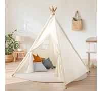 Wilwolfer Tipi Enfant Teepee Indien : Coton Enfants Tente Jouent Tente Intérieure Extérieure Portable Maison de Jeu pour Garçons Filles Jeux D'intérieur et D'extérieur (Blanc Cassé)