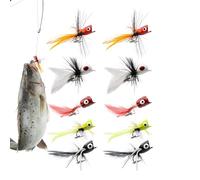 Wimnqie Leurres de Mouche | 10 Poppers de Pêche Sèche Appâts à Action de pour Black Bass - Appâts Réalistes Hameçons Secs Immergés pour Truites Saumons Poissons De Soleil Rivières Peu Profondes