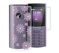 WIMSPEED Coque pour Nokia 110 4G 2023 (1.8") avec Verre Trempé Protecteur D'écran, Transparent Antichoc et Anti-Rayures Case Souple Silicone TPU Housse Etui pour Nokia 110 4G 2023 - Fleur Mauve
