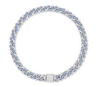 WimuPath Collier pour chien plaqué argent avec diamant bleu - Chaîne en métal de style cubain avec boucle sécurisée, collier de luxe durable pour chiens et chiots de petite, moyenne et grande taille