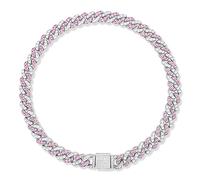 WimuPath Collier pour chien plaqué argent avec diamant rose - Chaîne en métal de style cubain avec boucle sécurisée, collier de luxe durable pour chiens et chiots de petite, moyenne et grande taille