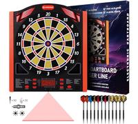 WIN.MAX Jeu de fléchette Jeux de fléchette électronique Cible flechette Profi Set pour Throw Line Piles/Adaptateur pour 1 à 8 Joueurs 31 Jeux avec 12 fléchettes (Classique-2025)