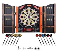 WIN.MAX Jeu de fléchettes électronique, kit professionnel avec laser Throw/Toe Line marqueur avec voix allemande, adapté pour batterie/adaptateur pour 1 à 8 joueurs avec 12 lots (cible de jeu de sol