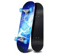 WINAKUI Skateboard complet pour enfants avec roue clignotante 80 x 20 cm, 7 couches d'érable, double kick standard, pour garçons et filles