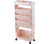 WINARA Chariot de Bibliothèque Mobile Amovible à 5 Niveaux avec roulettes Chariot de Livre avec 3 étagères Plates Chariot de Livre Simple Face pour Enfants, étudiants, Enseignants et Adultes,(Rose)