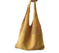 WINARA Sac à bandoulière en toile pour femme, en tricot, Grande capacité, pour été, plage, sac à main décontracté (Jaune)