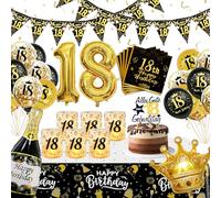 WINAROI 18 Ans Décorations Anniversaire de Fête en Noir Or, Decoration Anniversaire 18 ans,Grand Cadre Photo Gonflable Noir doré,Accessoires de Cabine Photo Décorations 18 Anniversaire Femme Homme
