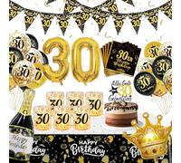 WINAROI 30 Ans Décorations Anniversaire de Fête en Noir Or, Decoration Anniversaire 30 ans,Grand Cadre Photo Gonflable Noir doré,Accessoires de Cabine Photo Décorations 30 Anniversaire Femme Homme
