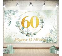 WINAROI 60 Ans Banderole Joyeux Anniversaire,60 Ans Anniversaire Bannière Vert Or, Décoration 60 Ans Anniversaire Hommes et Femmes,Décoration 60th Birthday Bannière Fond Anniversaire Décoration Fête
