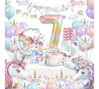 WINAROI Decoration Licorne Anniversaire Fille,Decoration Anniversaire 7 Ans,icorne Party Assiettes Gobelets Serviettes Ballons pour Enfants Birthday Party