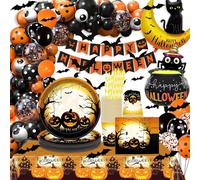 WINAROI Ensemble de Vaisselle de Fête Halloween,Decoration halloween Party, Arche Ballon halloween Kit Decoration ,Bannière,Chauve-Souris,Citrouille,Fantôme